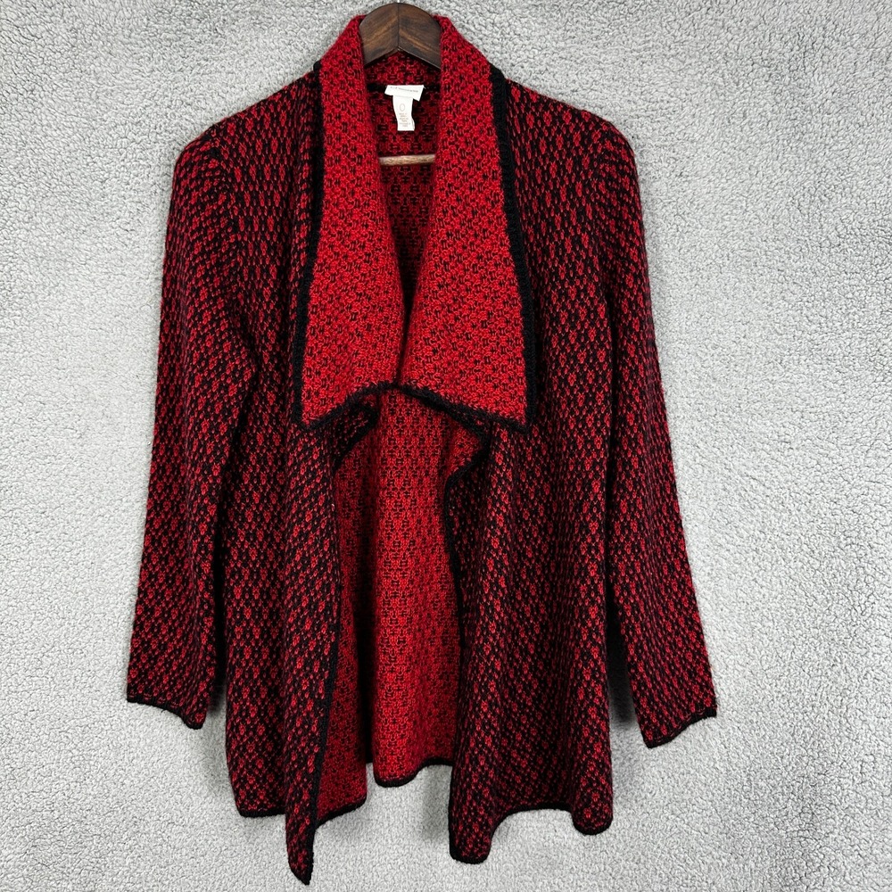Chicos Open Front Cardigan Womens 0 XS Red Mohair Whimsigoth Dark Academia Cozy